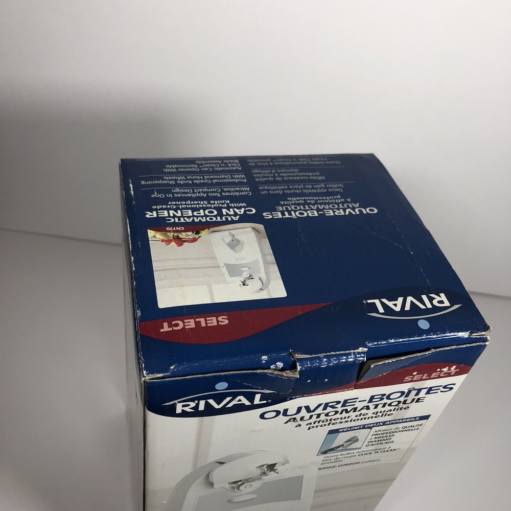 Rival Automatic Can Opener With Knife Sharpener Model CN770 New Open Box White