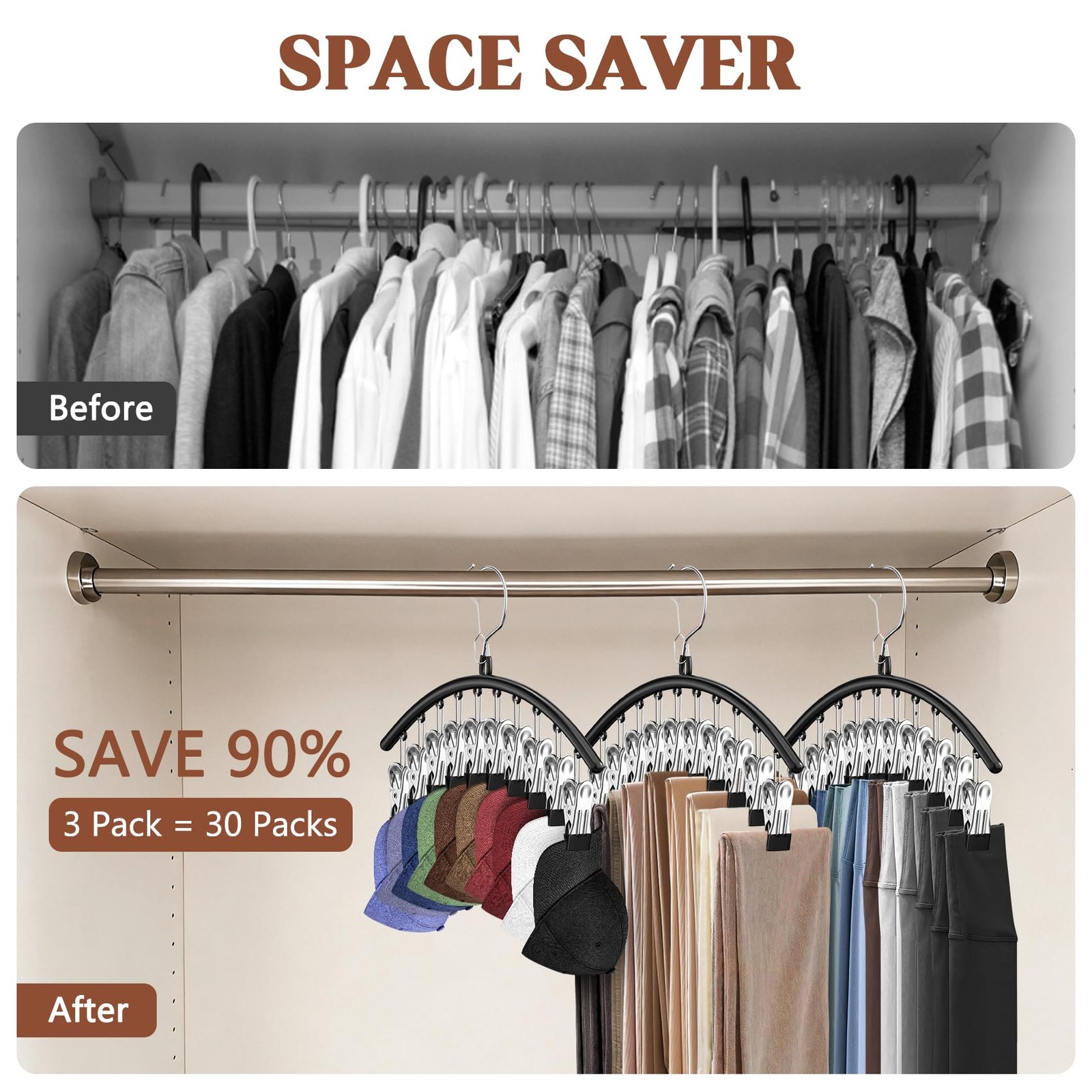 3 Pack Hat Hangers for Closet Display, Metal Hat Organizer for Baseball Caps ...