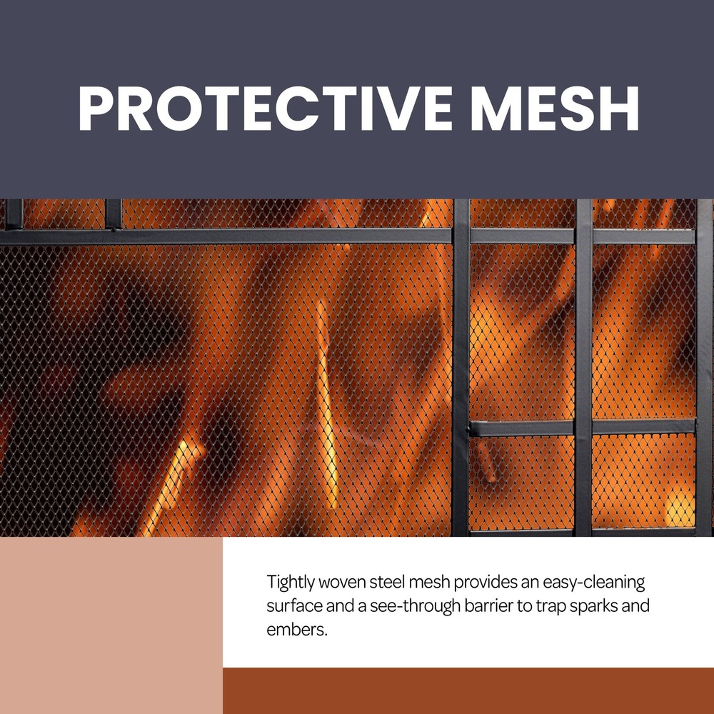 Fireplace Screen Single Panel Fireplace Gate with Protective Mesh, Black