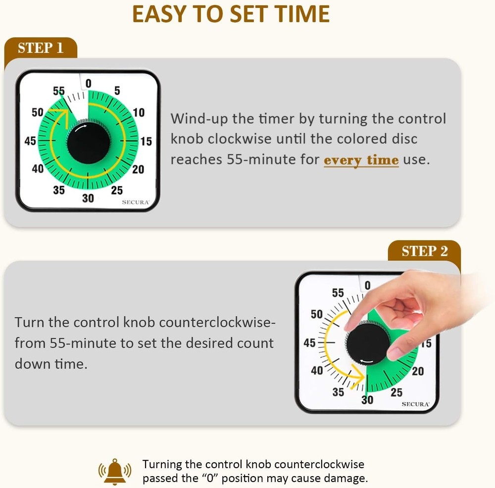 Magnetic Backing 60-Minute Visual Timer - Easy to Use Mechanical Clock in Green