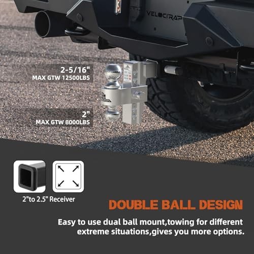 Adjustable Trailer Hitch (2.5" 2" & 2.5" Receivers（Sleeve Included）6" Drop/Rise