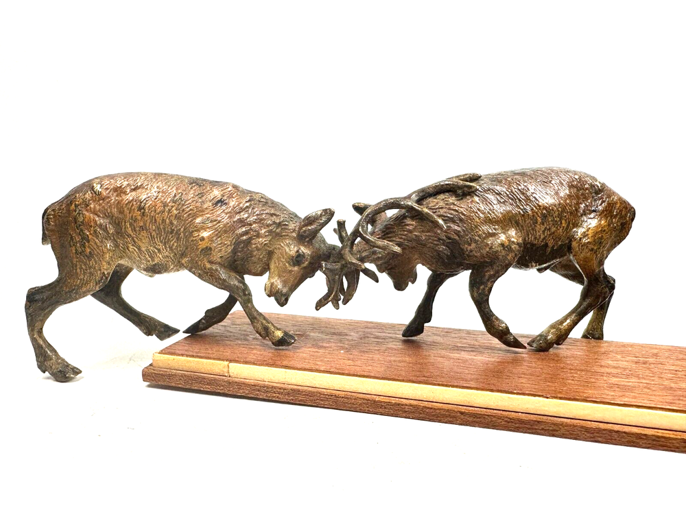 Large Vintage Vienna Bronze Stags Fighting