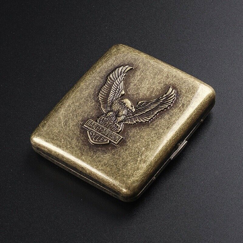 Vintage 20-Pack Cigarette Case Metal Pockets Embossment Eagle Double Sided Box