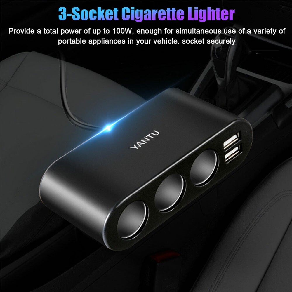 3 Way Car Cigarette Lighter Socket Splitter 12V Dual USB Charger Power Adapter