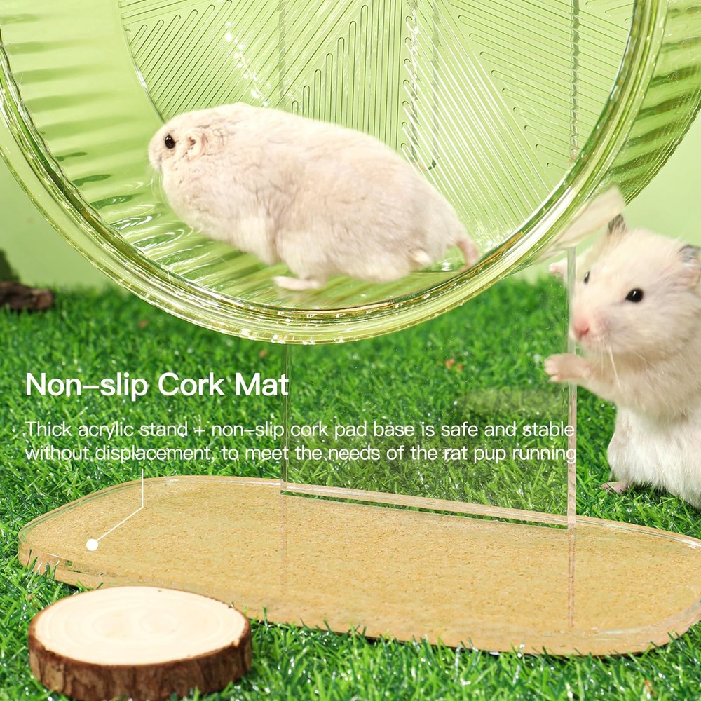 Super-Silent Hamster Exercise Wheel 8.5 Inch Clear Adjustable Stand Spin