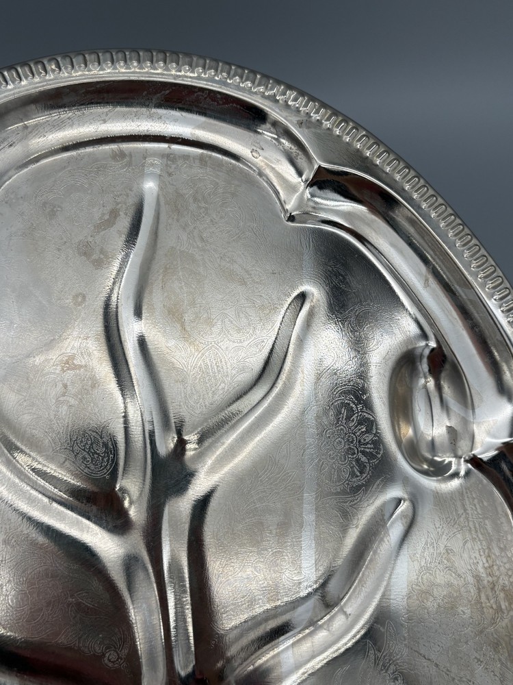 Vintage Silver Plated Meat Tray Oval Footed Tree of Life 18" Platter