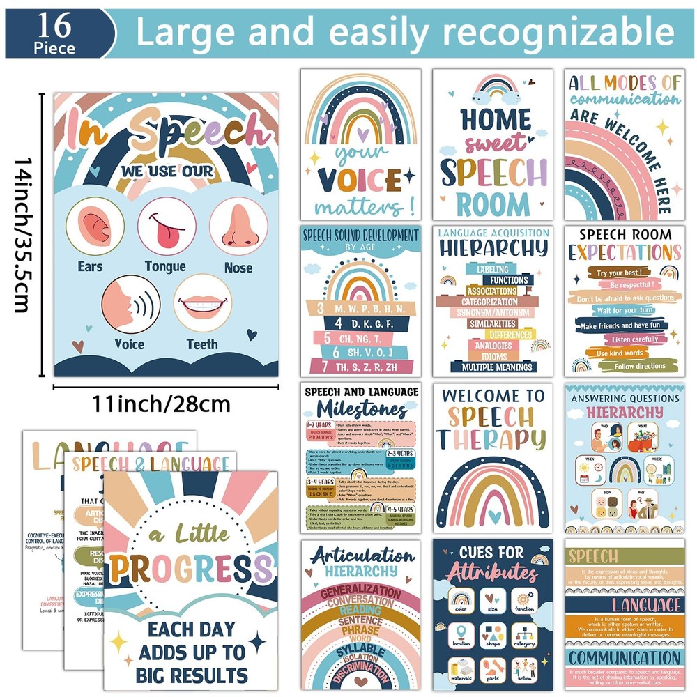 16Pcs Speech Therapy Posters for Classroom Decorations Boho Language Patholog...