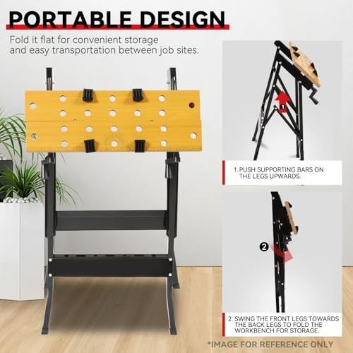 Adjustable Folding Workbench with Ruler & Protractor, Portable Table 220lbs Capa