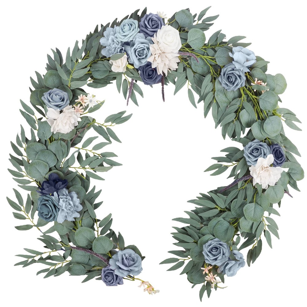 Emivery Artificial Dusty Blue Rose Garland Greenery Eucalyptus Willow
