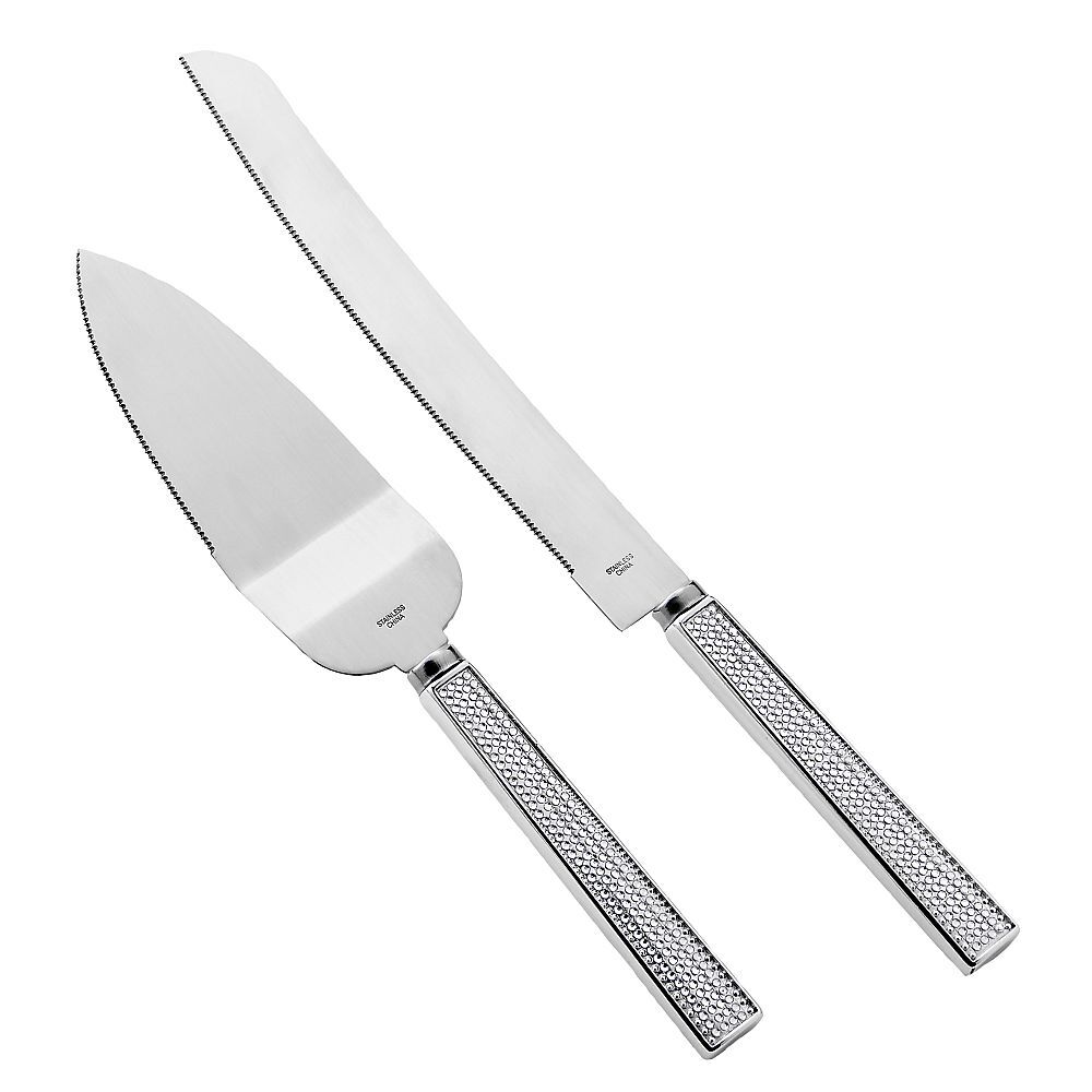 Wedding Cake Knife & Server Set with rhinestone handles bling design