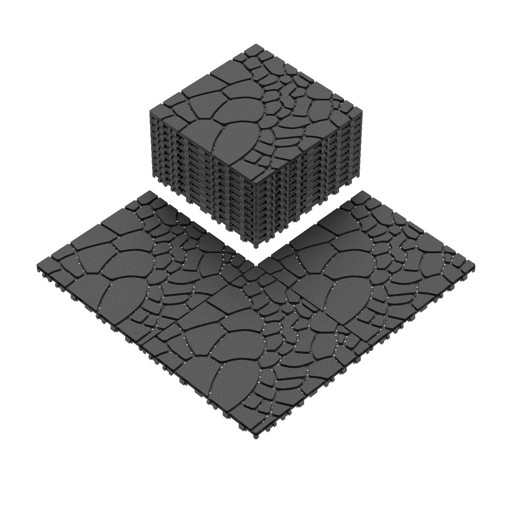 12" Stone Texture Interlocking Deck Tiles, DIY Patio Flooring, Easy Installation