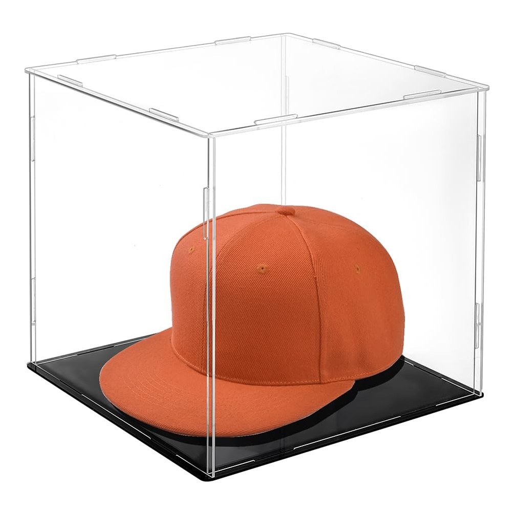 AHANDMAKER Display Case Clear Cube Baseball Holder Hat Box with Black