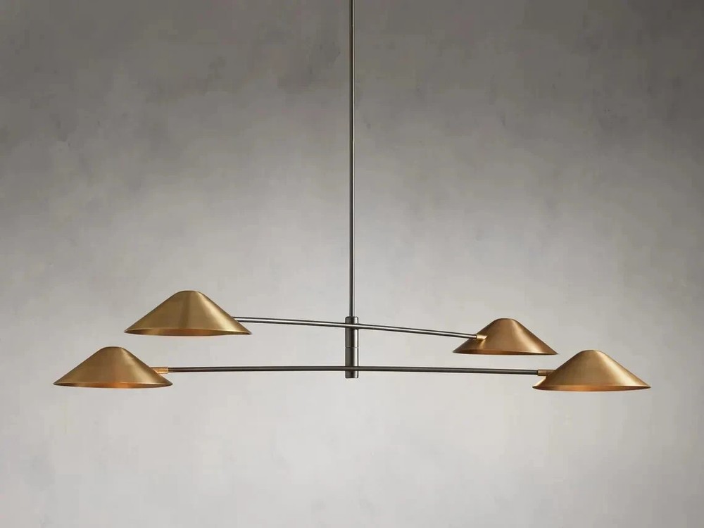 1950's Mid Century Brass Simms 4 Light Linear Sputnik Italian Ceiling Light