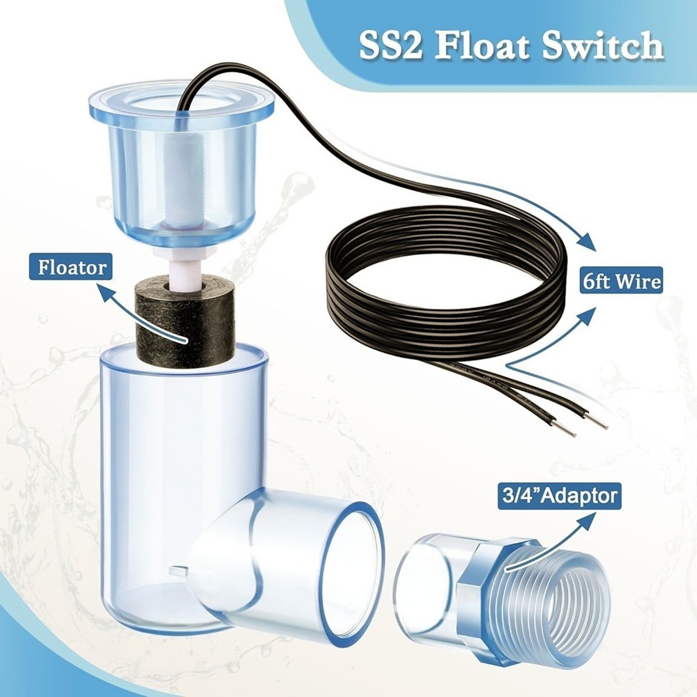 2 Pack SS2 Float Switch L-Shape, AC Float Switch with 3/4--Ad1167