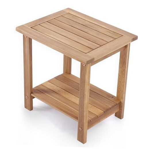 Double Adirondack Side Table, Weather-Resistant Rectangular End Table Natural