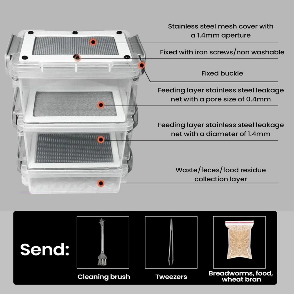 Mealworm Breeding Kit 3-Layer Silkworm Feeder Bin Corn Worm Breeder