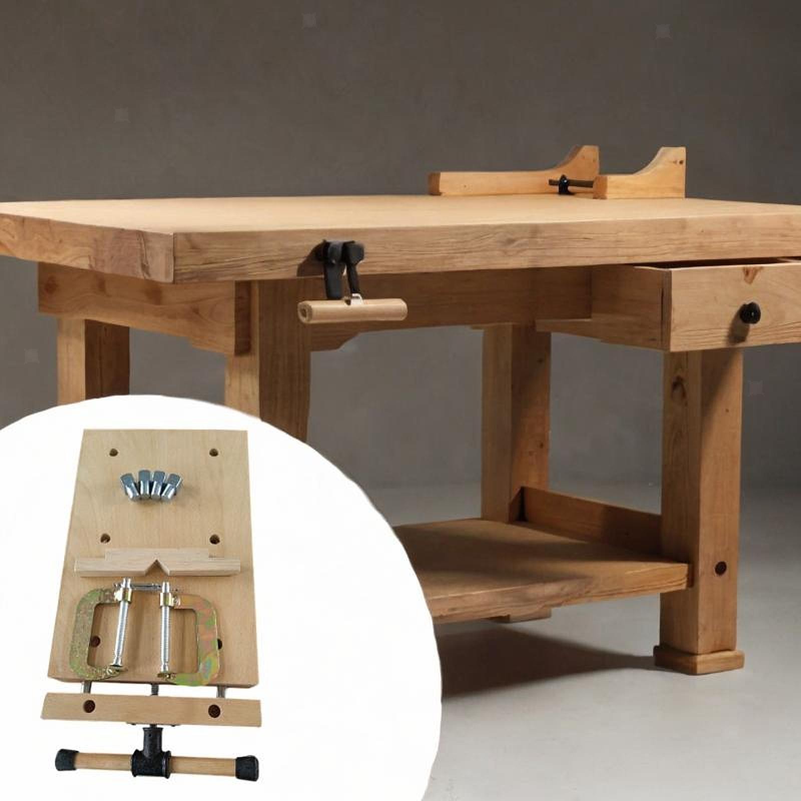 Portable Wood Workbench Vise with 4 Bench Dogs and 2 Clips Stable Work Bench