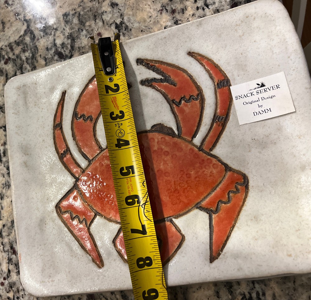 Jean Damm Studio Pottery Crab Platter Dish Snack Server Plate Signed