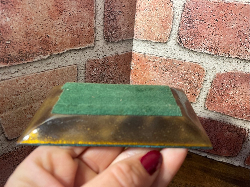 Vintage MCM Abstract Geometric Enamel Over Copper Rectangular Tray Trinket Dish