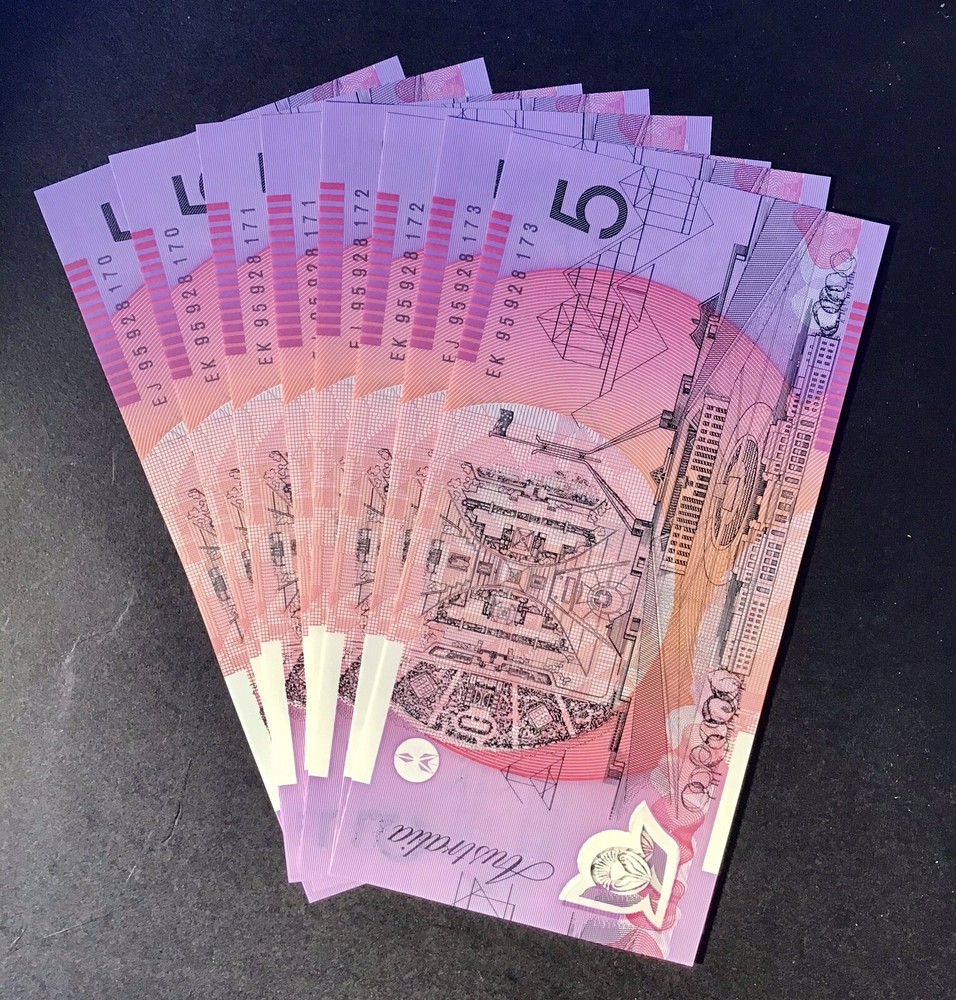 1995 $5 Note Australian Decimal Matched Serial Number Sequential Uncirculated