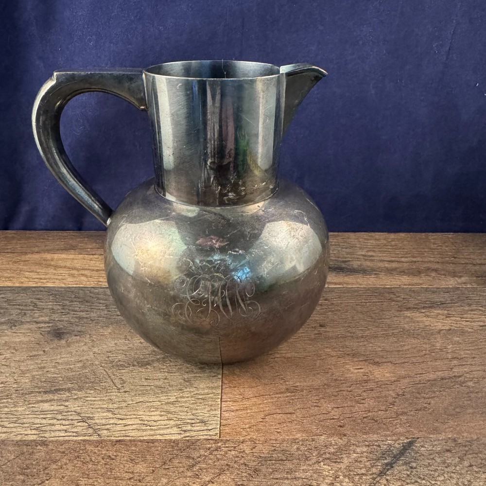 SUPERIOR S.P. CO. # 730 SILVER-PLATE SHORT PITCHER MONOGRAMMED