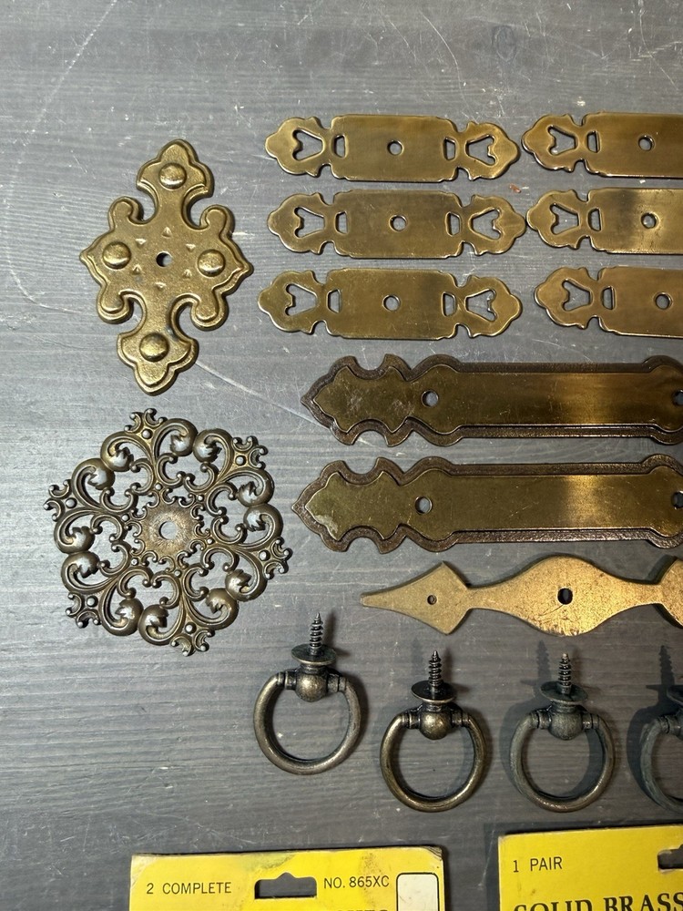 Brass Cabinet Hardware Lot Pulls Back Plates Hinges