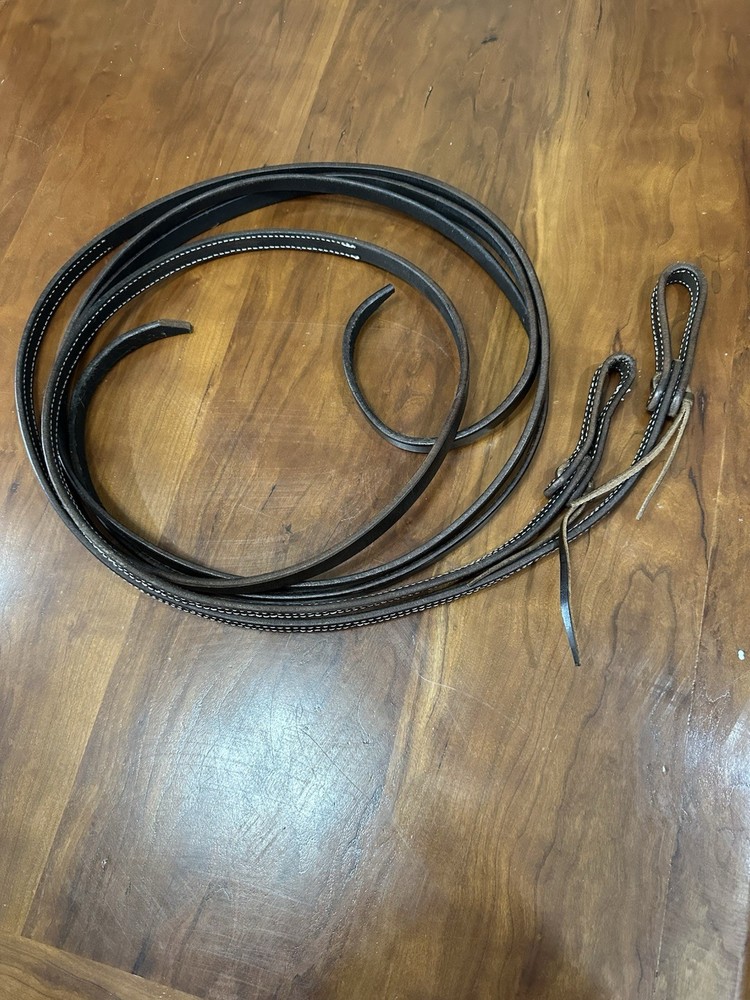 New  7’ Split Leather Buck Stitched Stamped Reins Loop End