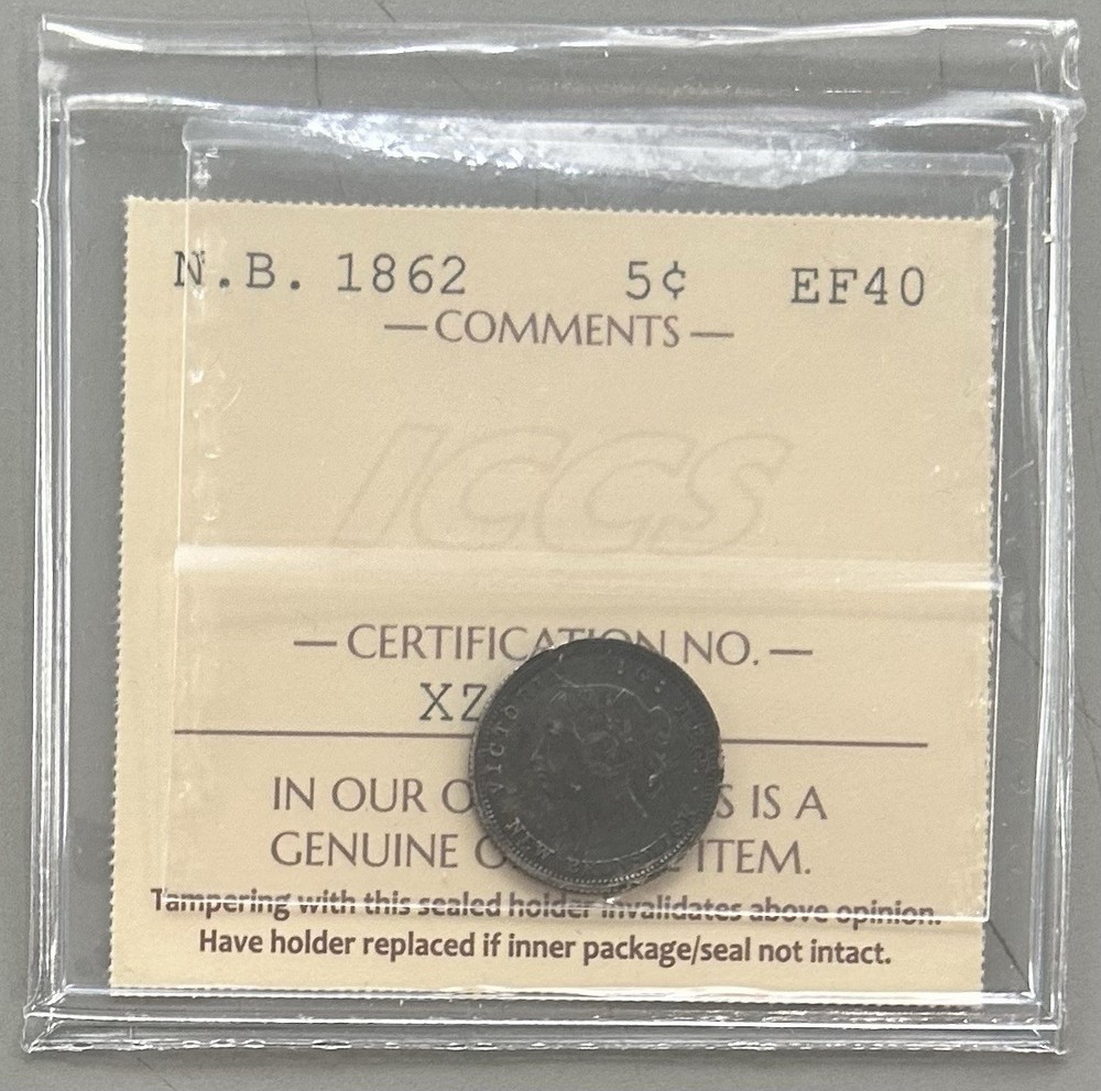 1862 New Brunswick Five Cent - ICCS XF40   C6