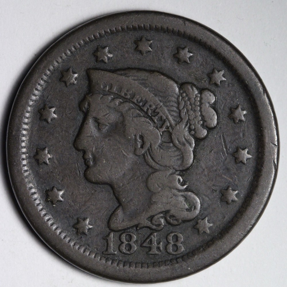 1848 Braided Hair Large Cent FINE E704 XACA