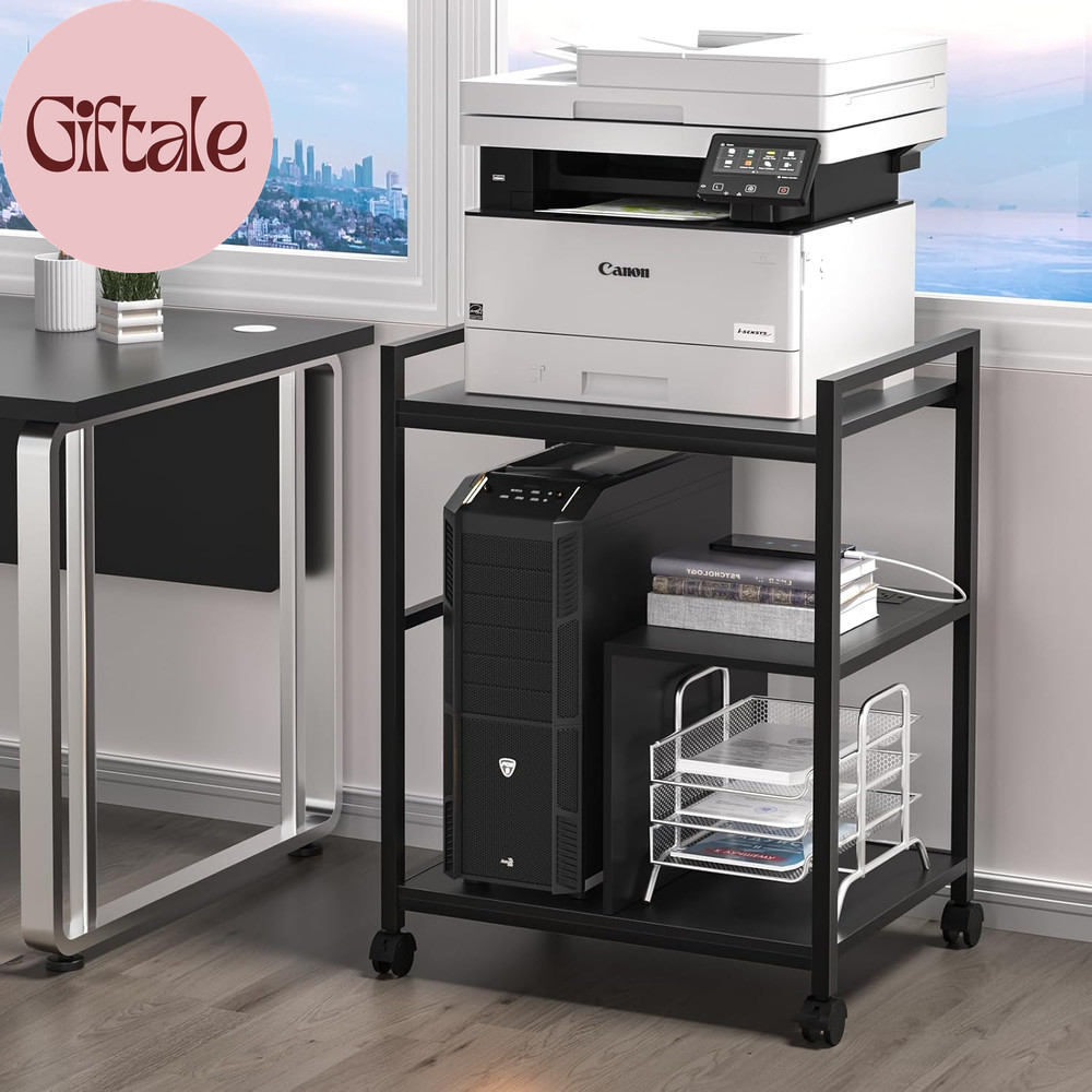 Printer Stand with Charging Station and USB Ports, Large 3-Tier Mobile Printer T