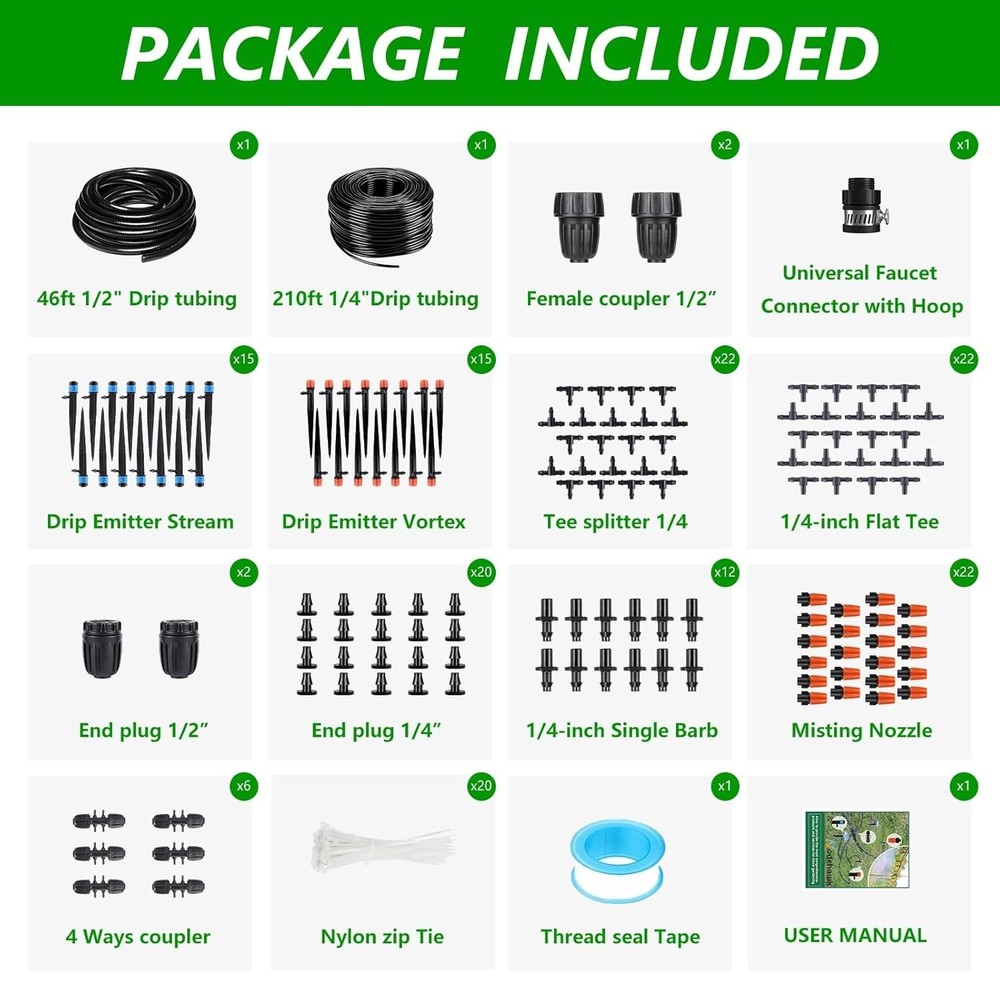 256FT Automatic Drip Irrigation System Kit,Automatic Garden Watering Misting Sys