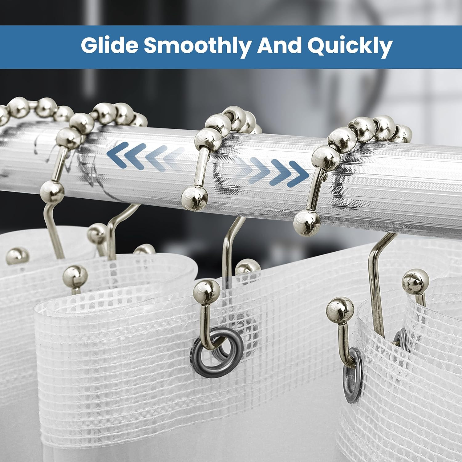 Utopia Bedding Double Glide Roller Set of 12 Shower Curtain Hooks, Double Sided