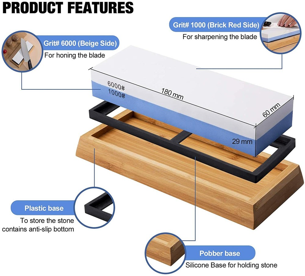 Knife Sharpening Stone Set 1000 6000 Grit Double-Sided Whetstone Sharpener