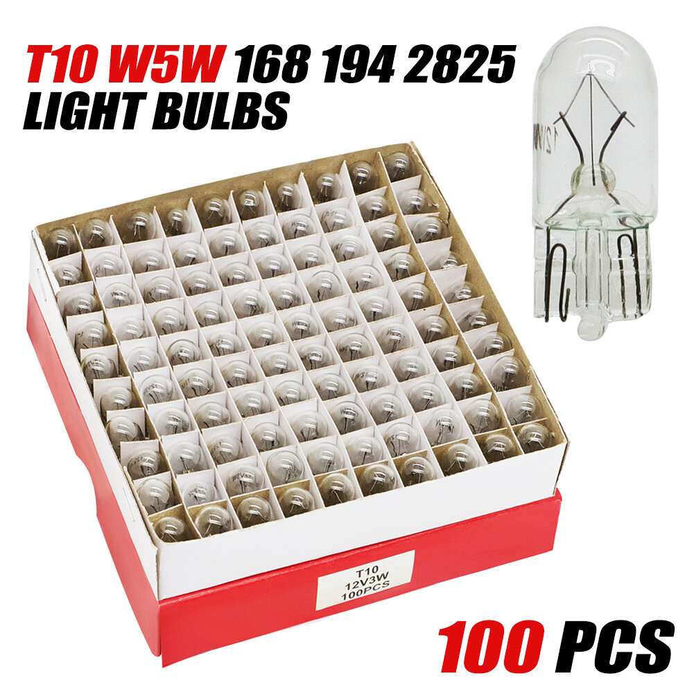 100 Pack 194 Halogen Signal Wedge Bulb T10 3W3 168 White Light Turn Lamp Marker