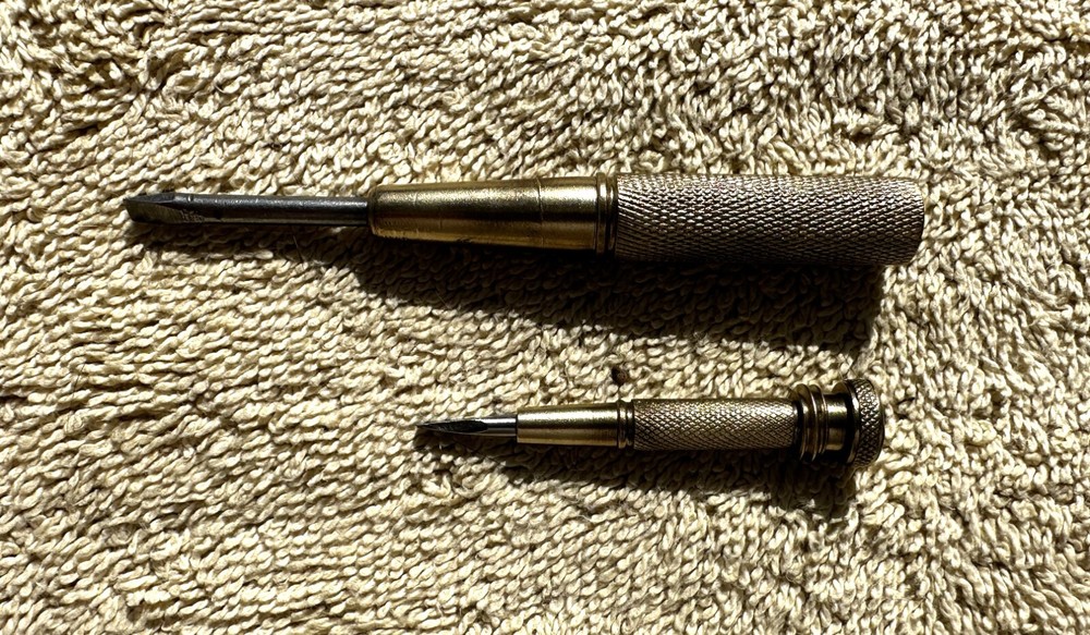 VINTAGE 2 PC BRASS NESTING SCREWDRIVER