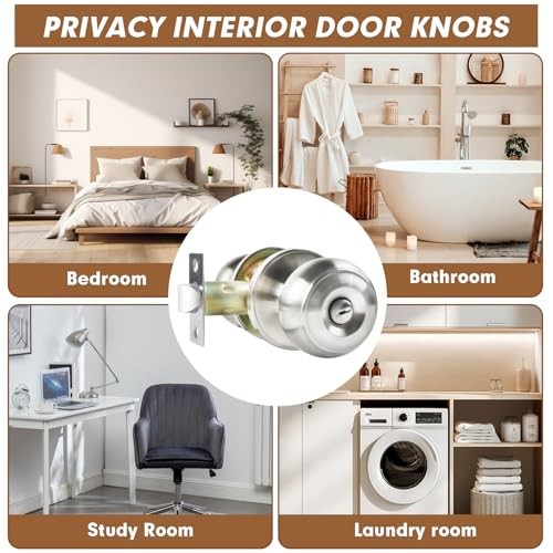 Privacy Door Knobs Satin Nickel Door Knobs with Lock, Bed and Bath Door 4 Pack