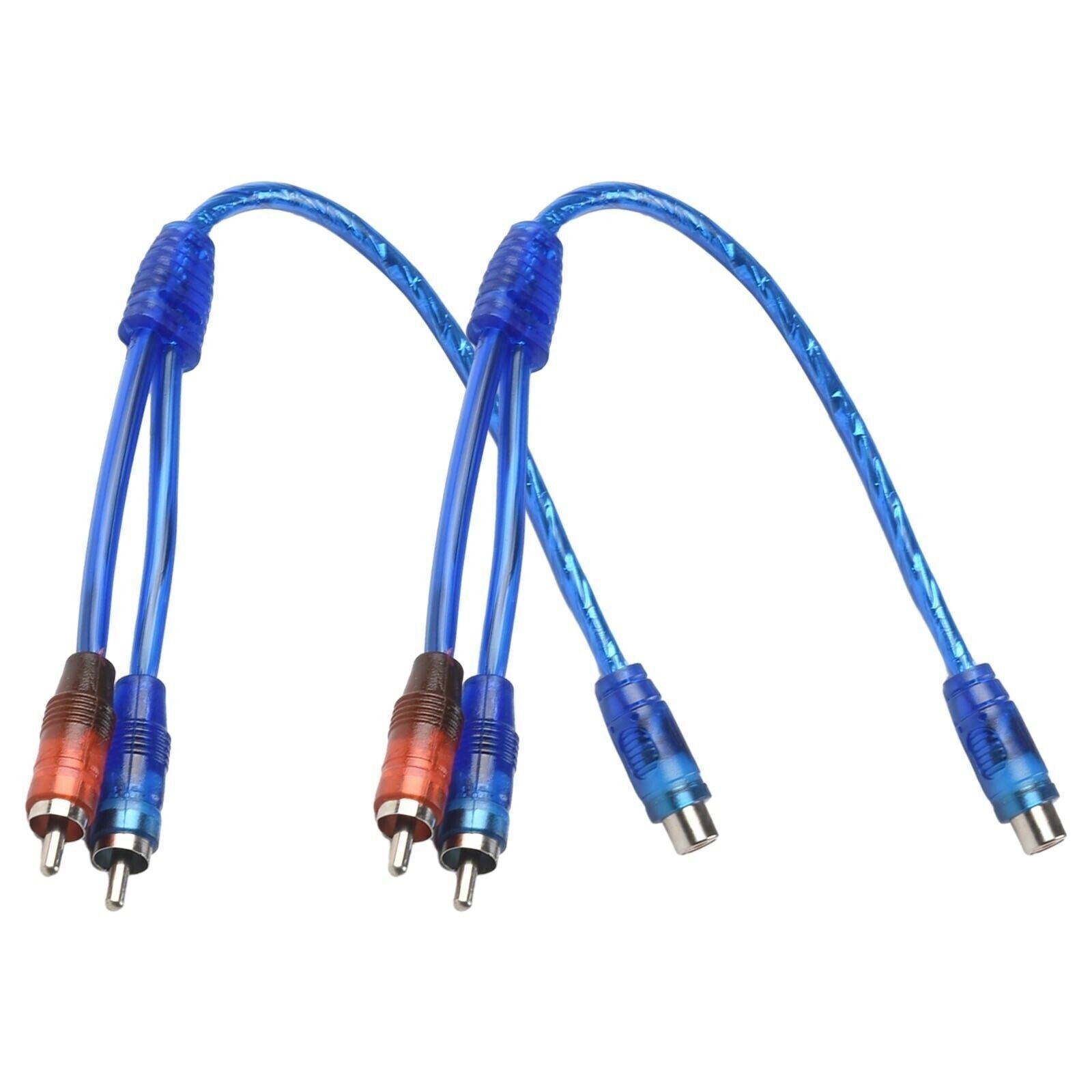 2pcs RCA Y Splitter Audio Jack Cable Adapter 1 Female to 2 Male Connector Blue