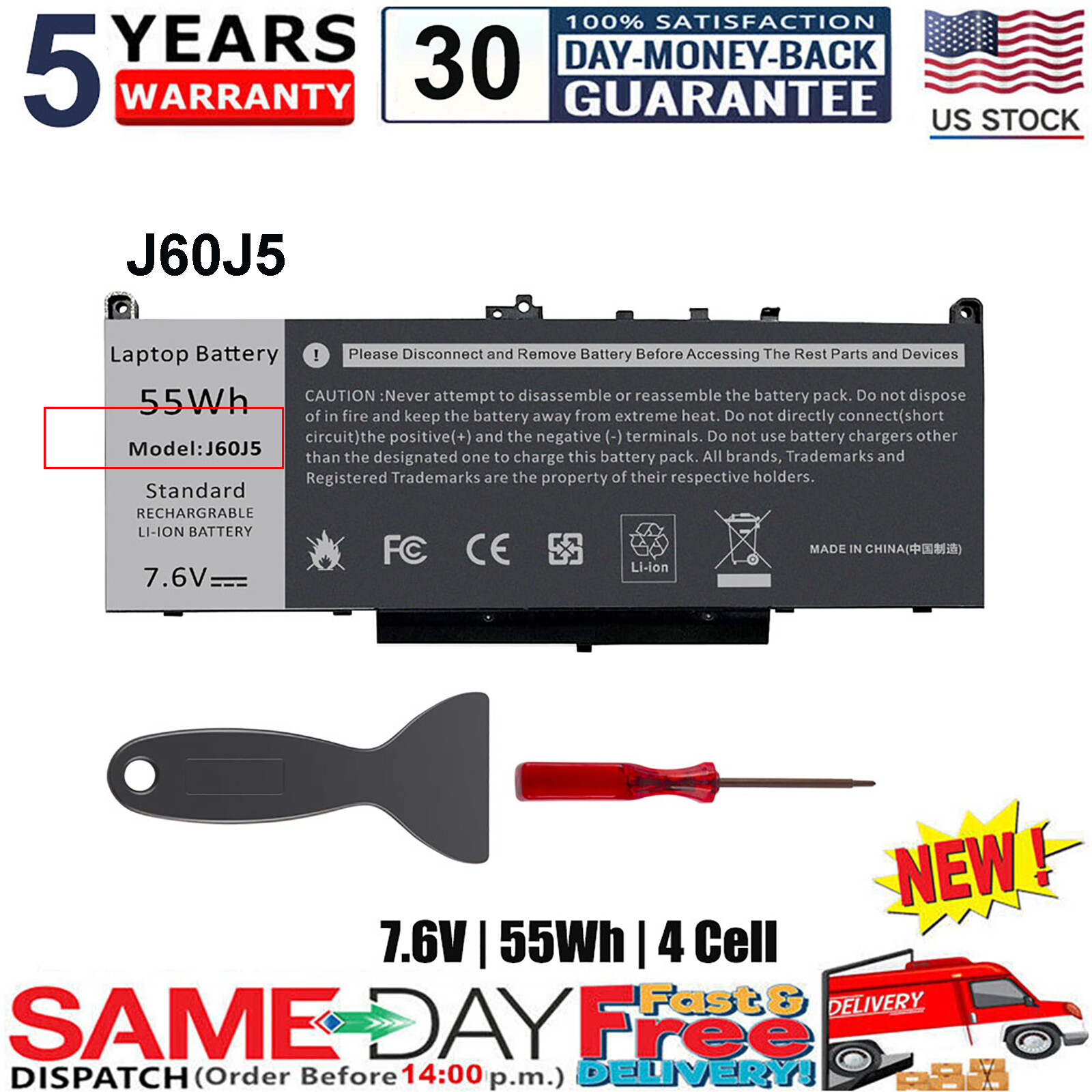 Lot 1/50 J60J5 Battery For Dell Latitude E7270 E7470 MC34Y 242WD 451-BBSY 55Wh