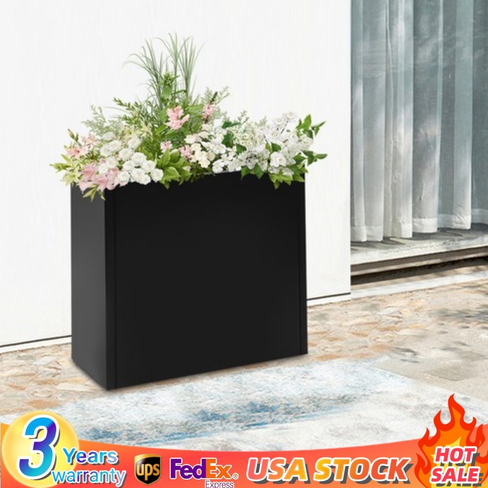 Tall Outdoor Planter Box, Rectangular Metal Planter Box 24*10*24in Garden Yard