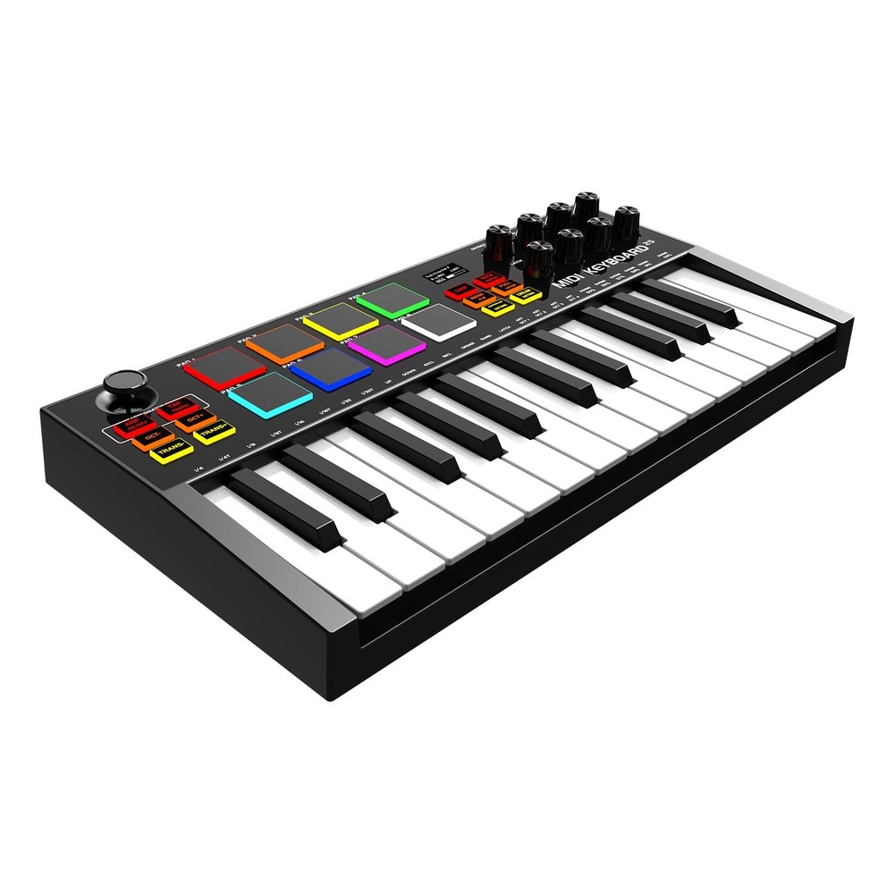 MIDI Keyboard Controller, 25 Key Rechargeable MIDI Keyboard with 8 Backlit Dr...