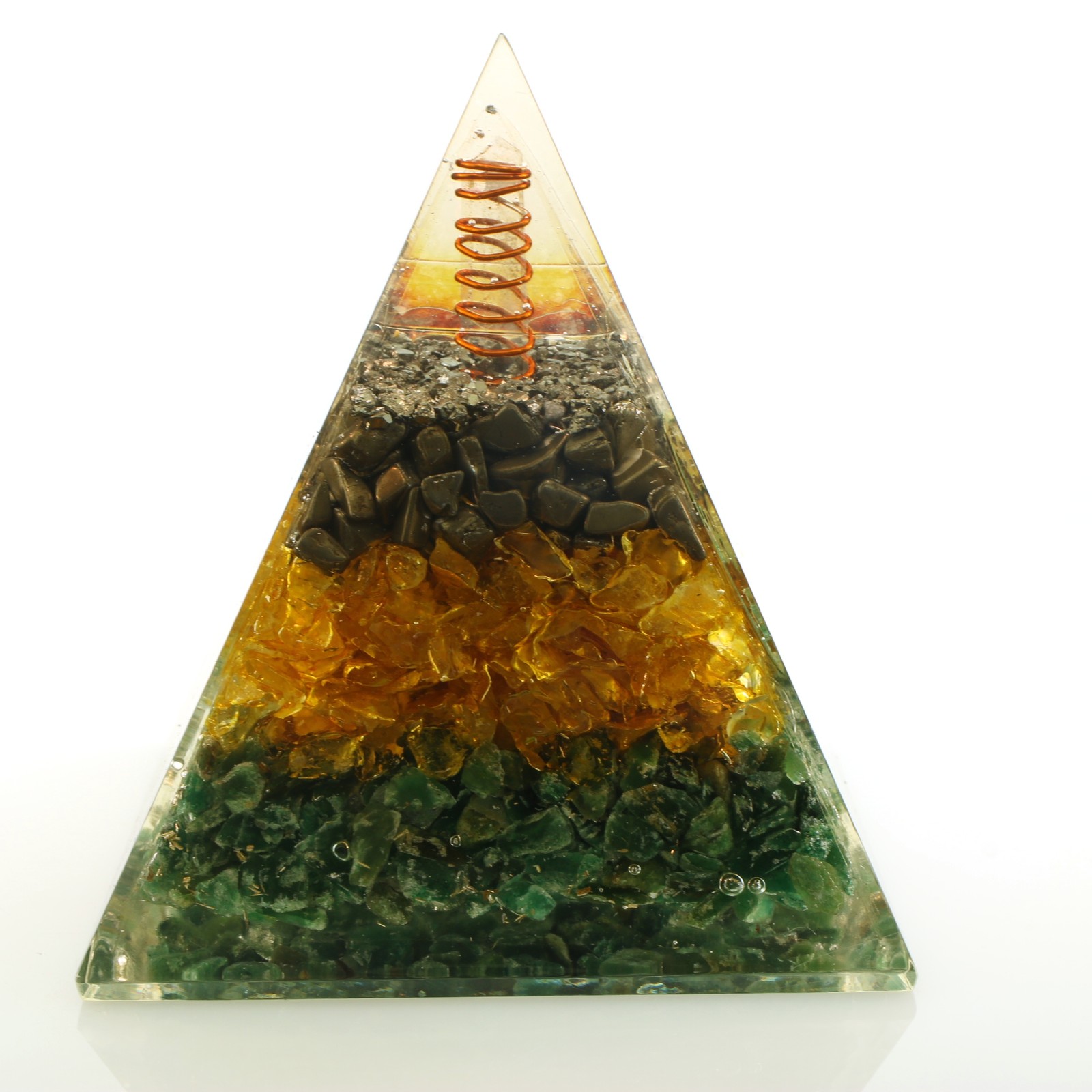 Pyrite Citrine, Aventurine Orgone Manifesting Pyramid 4in Tall EMF & 5G