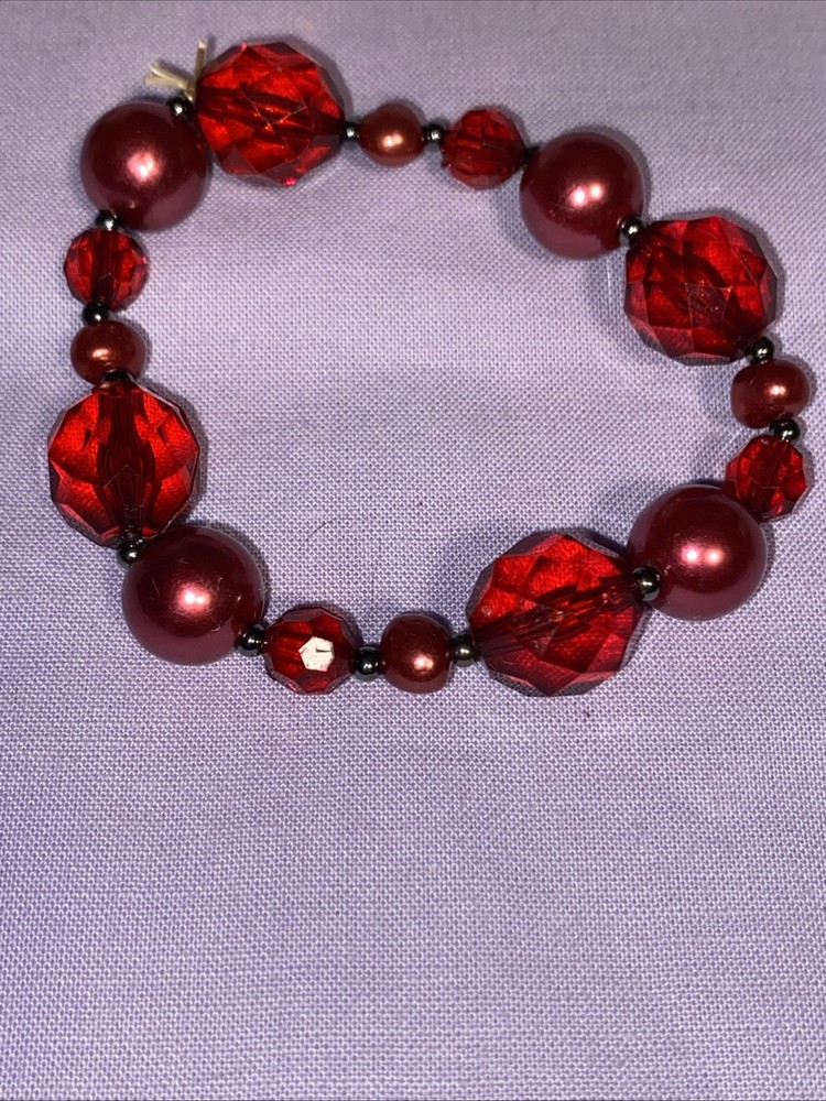 Handmade Red Beaded Stretch Bracelet