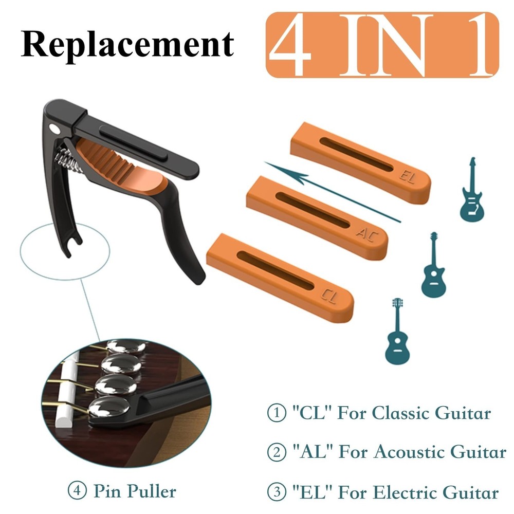 Guitar Capo 4 in 1 Capo Replaceable Capo Bridge Pin Puller Remover for Acoust...