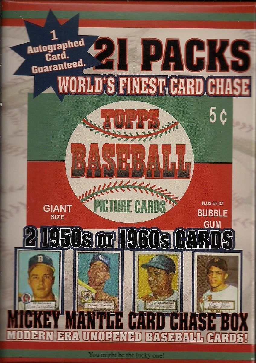 1952 MANTLE CARD CHASE BOX- 21 PACKS + AUTOGRAPH CARD + 2 1950/60'S CARDS