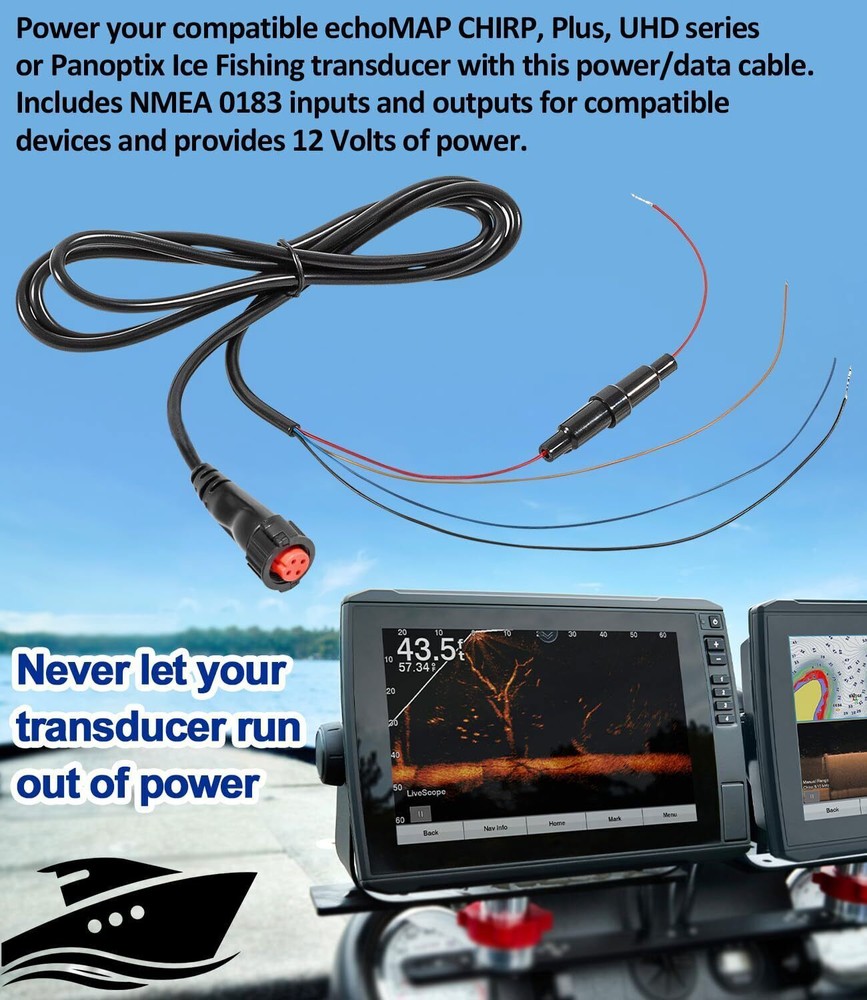 Power Data Cable 010-12445-00 for Garmin echoMAP Chirp/Plus/UHD GPSMAP Panoptix