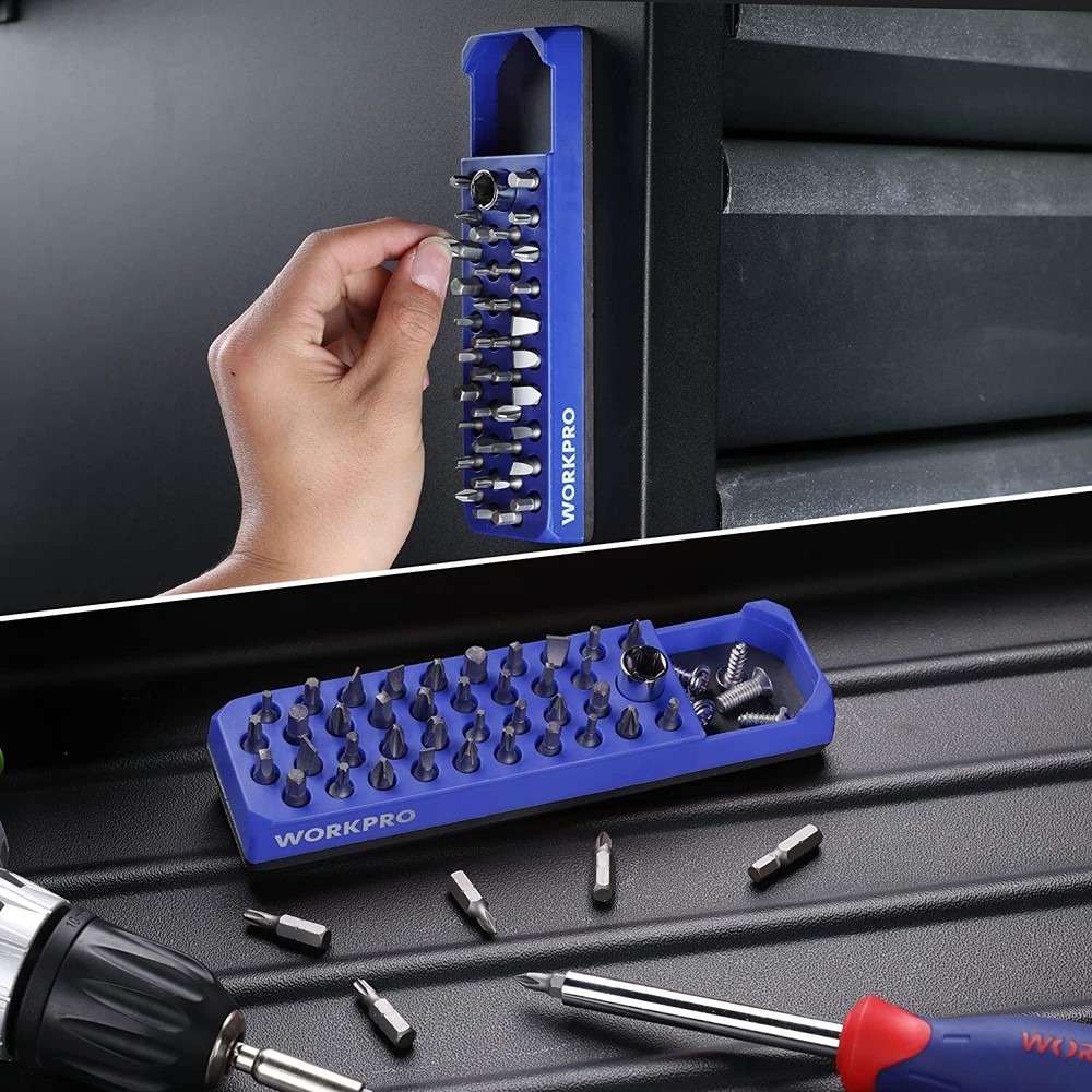 WORKPRO Magnetic 1/4 Hex Bit Organizer Screwdriver Drill Bit Holder Storage Tray