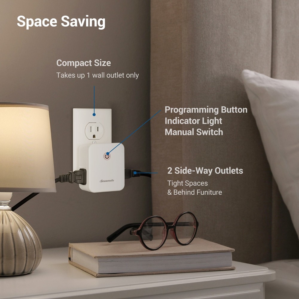 DEWENWILS Remote Control Outlet, Wireless Light Switch with 2 Side Outlets
