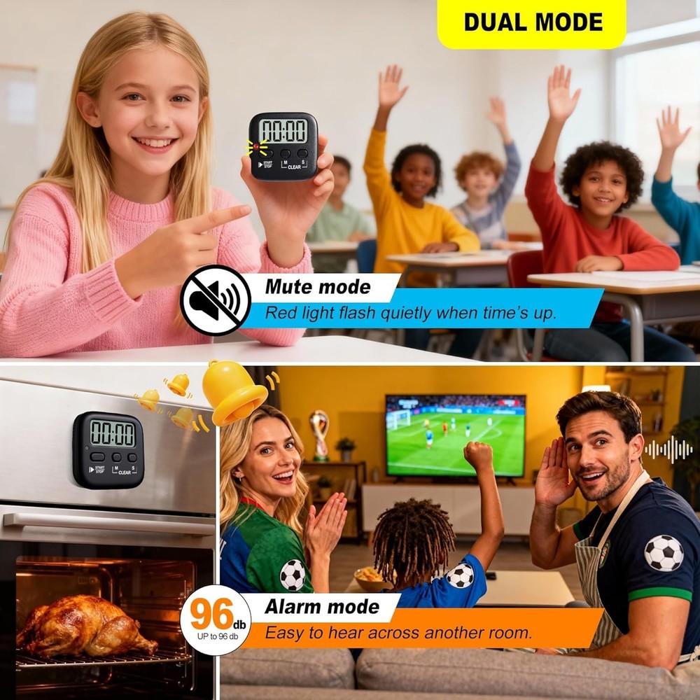Versatile 2 Pack Countdown Timers with Memory - For Cooking, Classroom, Exercise