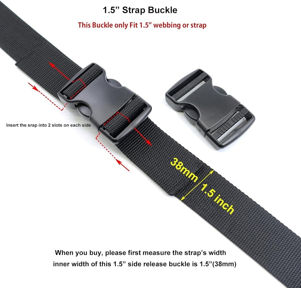 Quick Release 1.5 Inch Adjustable Buckles - Durable Plastic Strap Clips, 2 Pack