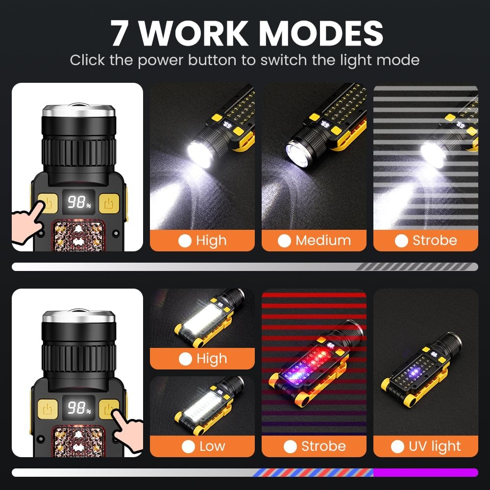 Rechargeable LED Magnetic Work Light, Portable Work Lights, 7 Flashlight Mode...
